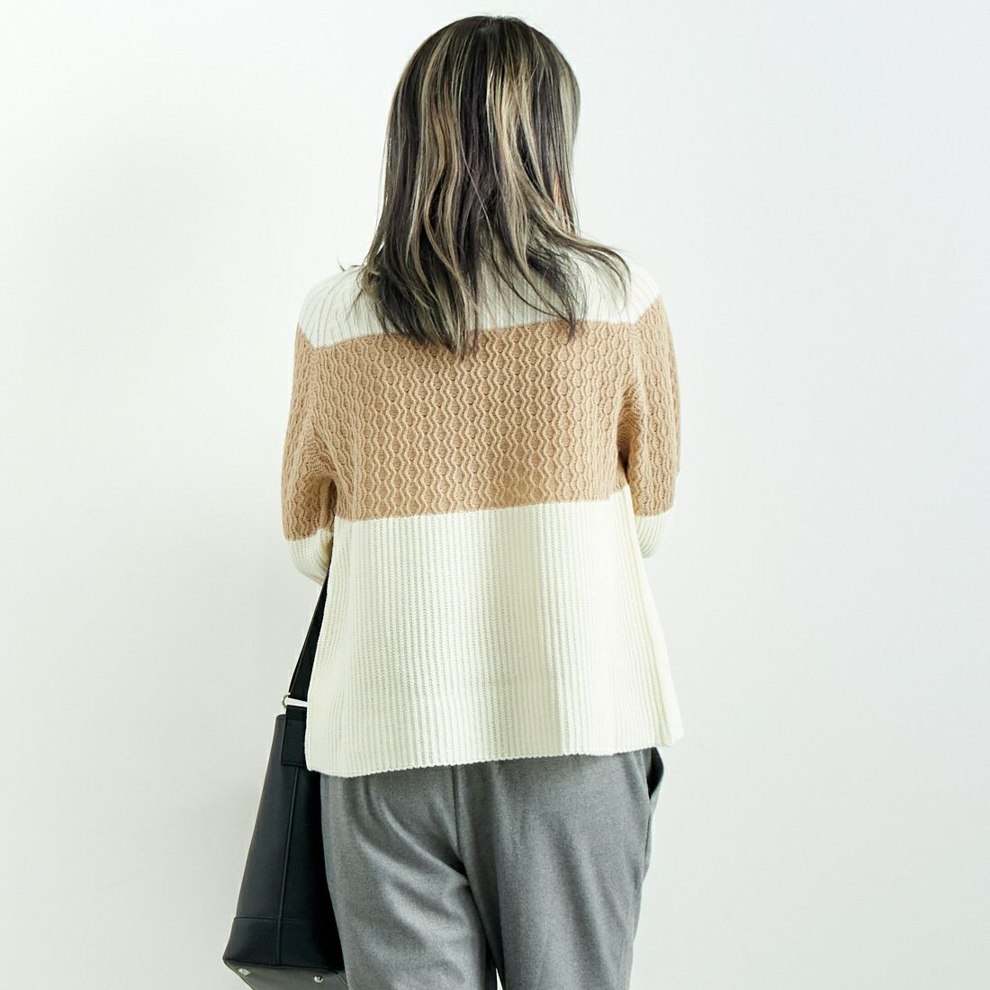 Jeans Factory Clothes [ジーンズファクトリークローズ] ホールガーメント3段柄ニット [113-2025] ｵﾌ &&モデル身長：167cm 着用サイズ：F&&
