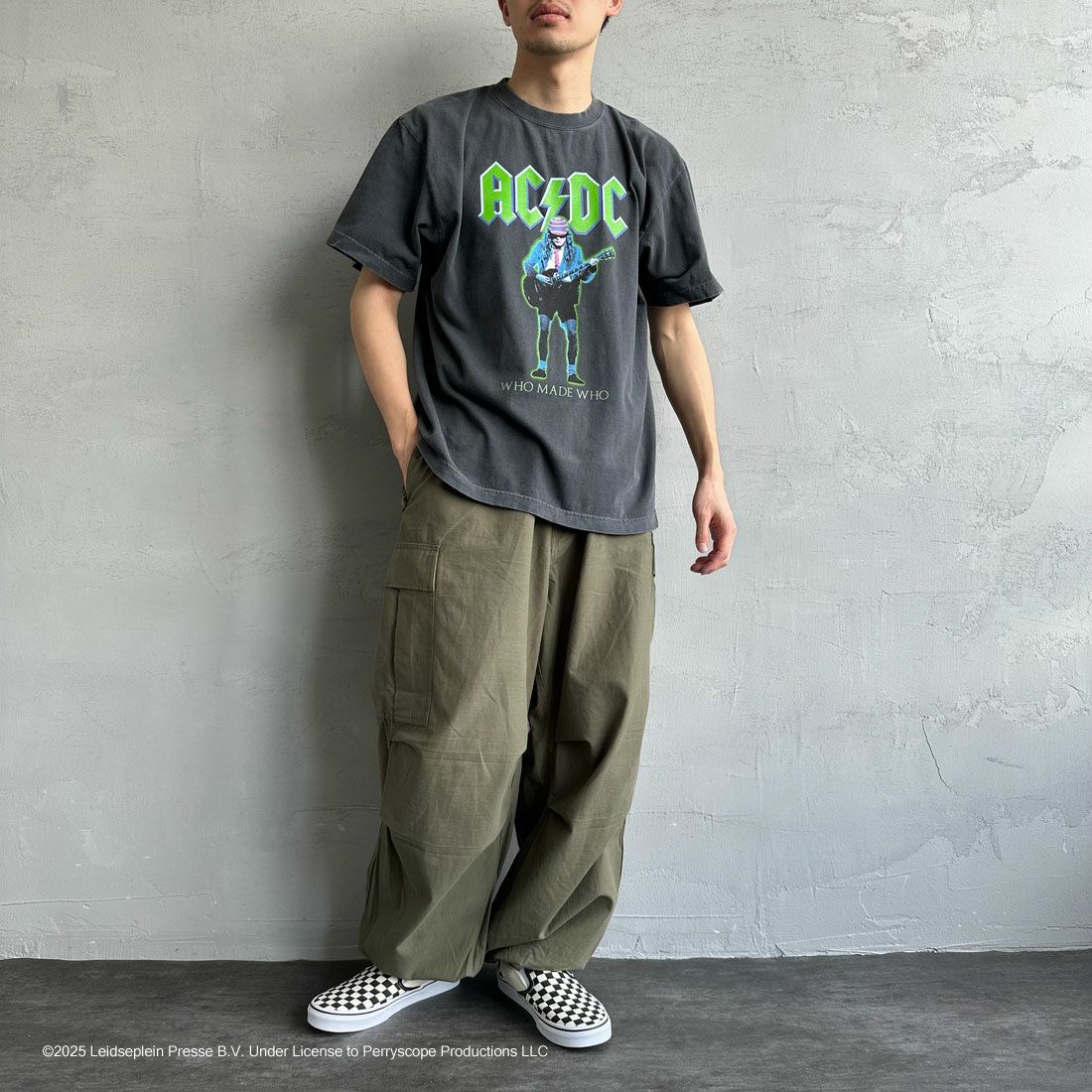 GOOD ROCK SPEED [グッドロックスピード] 別注 AC/DC ロックプリントTシャツ [INTN-024-JF] CHARCOAL &&モデル身長：168cm 着用サイズ：L&&