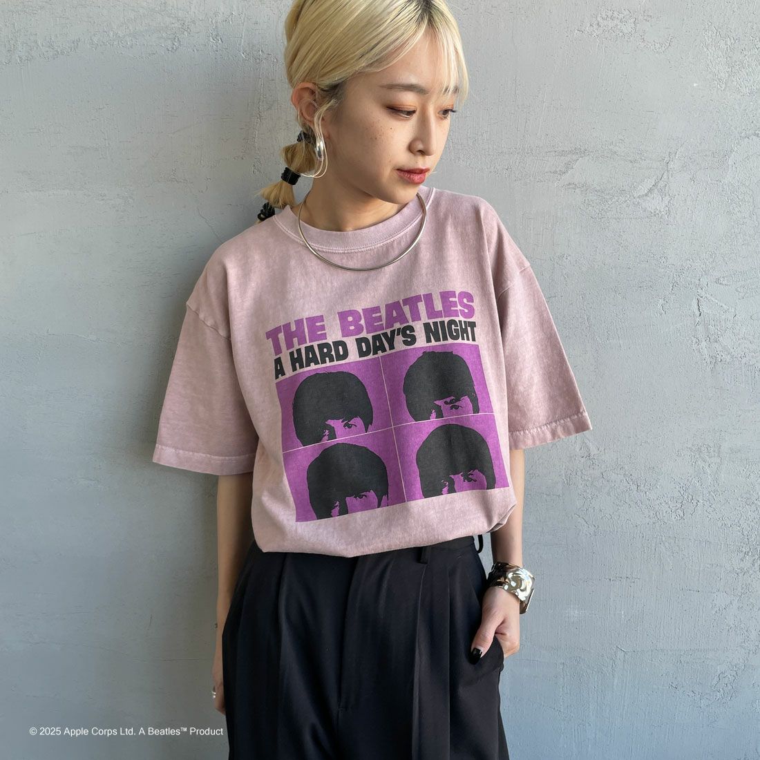GOOD ROCK SPEED [グッドロックスピード] 別注 THE BEATLES ロックプリントTシャツ [INTN-027-JF] PINK &&モデル身長：150cm 着用サイズ：M&&