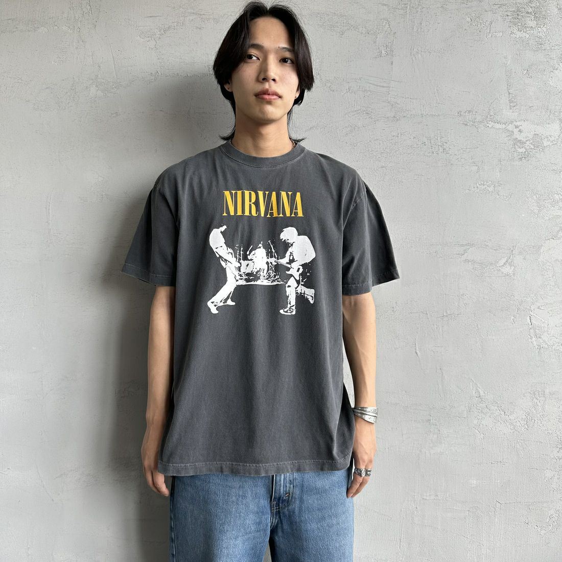 GOOD ROCK SPEED [グッドロックスピード] 別注 NIRVANA ロックプリントTシャツ [INTN-032-JF] CHARCOAL &&モデル身長：179cm 着用サイズ：XL&&