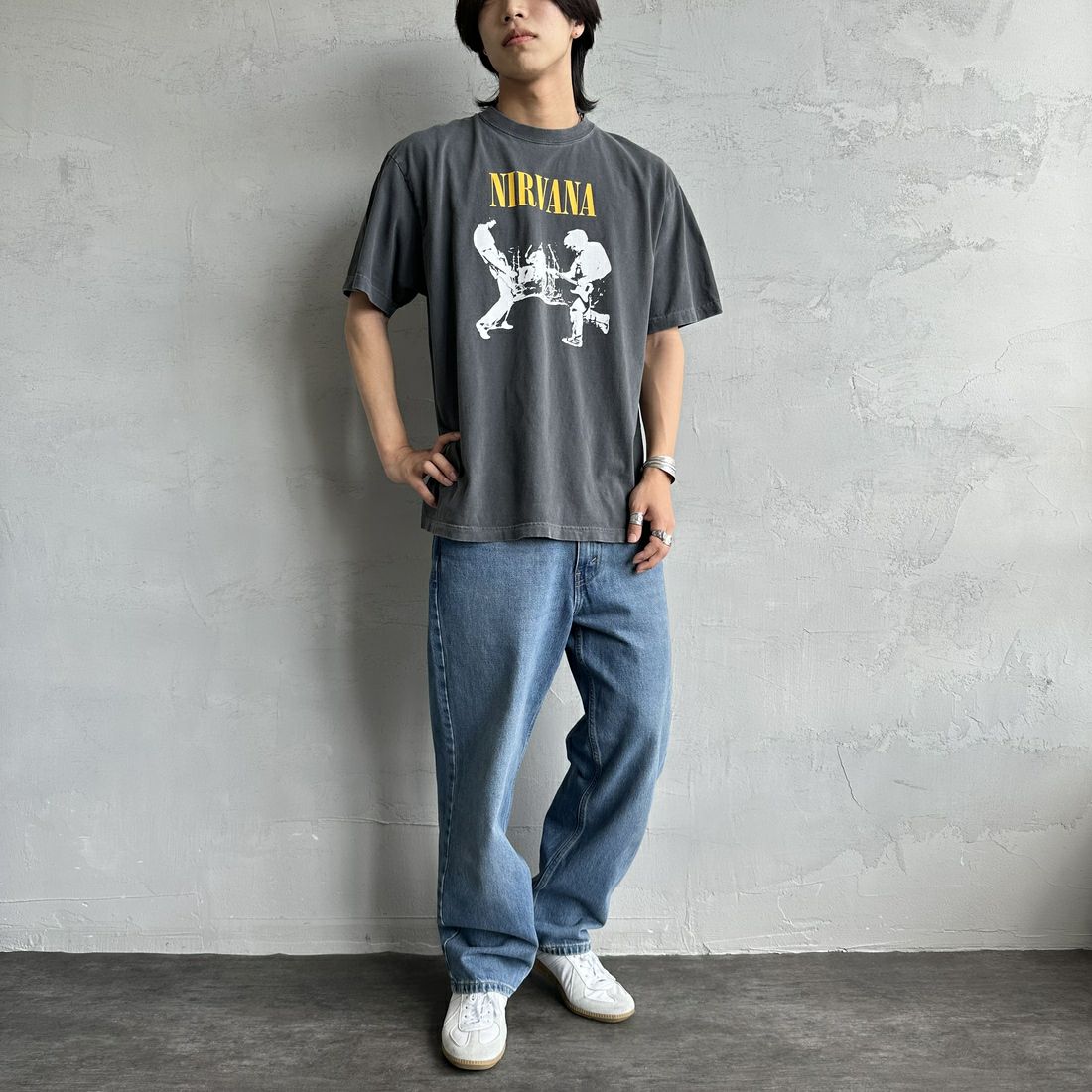 GOOD ROCK SPEED [グッドロックスピード] 別注 NIRVANA ロックプリントTシャツ [INTN-032-JF] CHARCOAL &&モデル身長：179cm 着用サイズ：XL&&