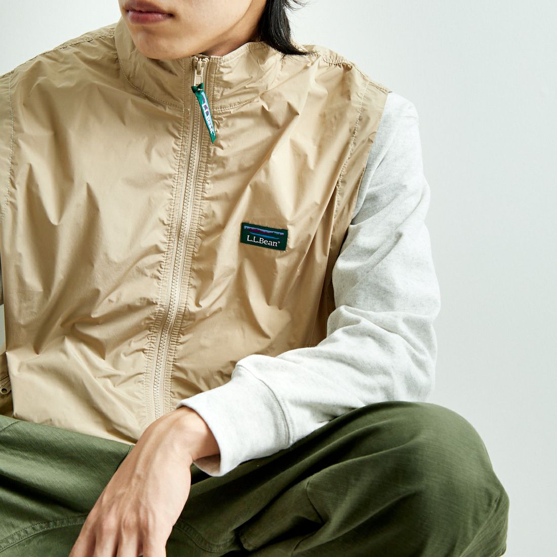 L.L.BEAN [エルエルビーン] ロックスベリーベスト [5175-9048] 71 BEIGE &&モデル身長：179cm 着用サイズ：XL&&
