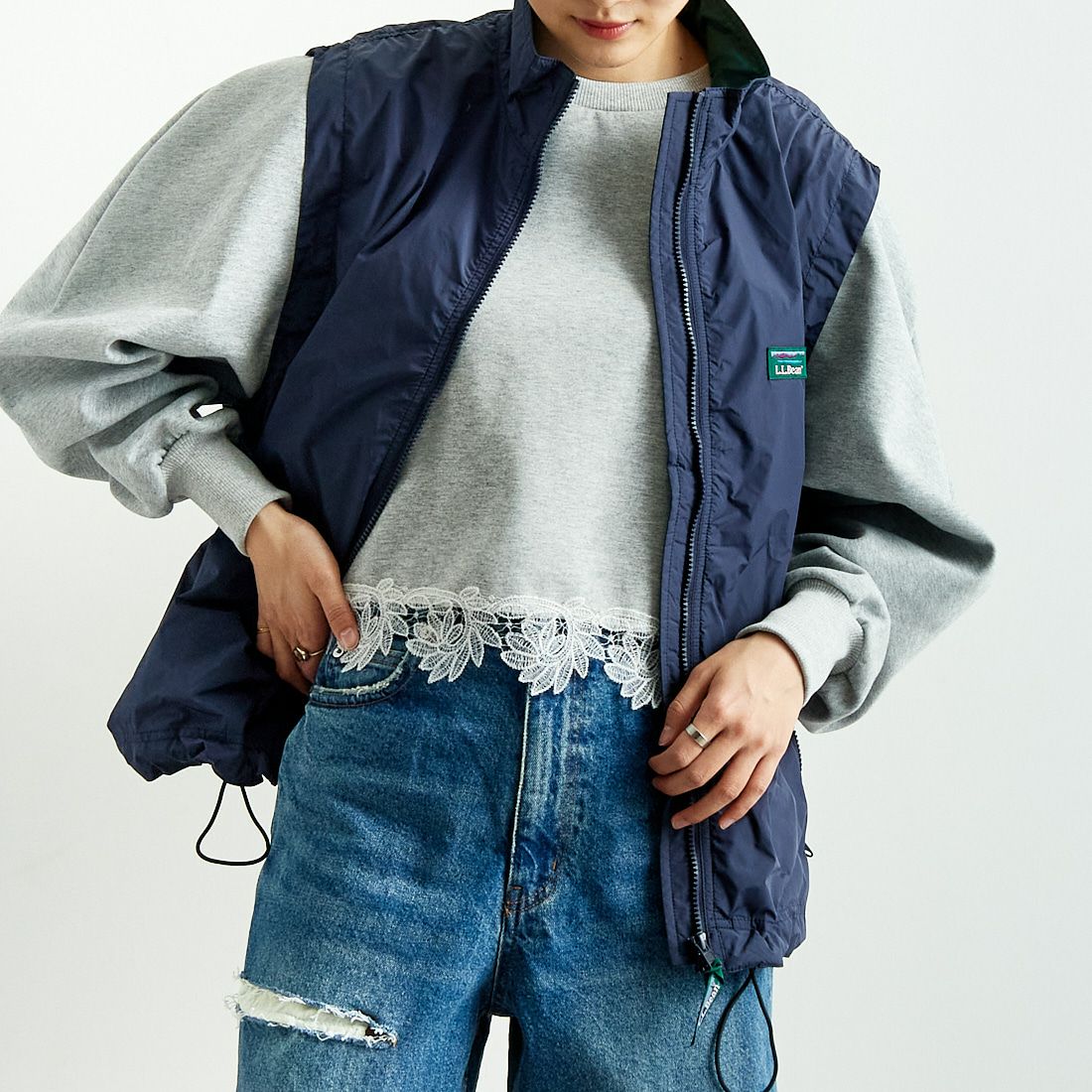 L.L.BEAN [エルエルビーン] ロックスベリーベスト [5175-9048] 67 NAVY &&モデル身長：160cm 着用サイズ：M&&