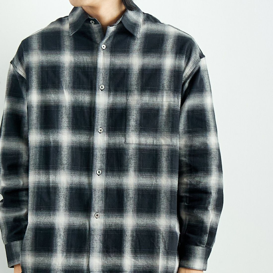 SLICK [スリック] オンブレチェック フランネルスリットシャツ [5155910] 700 BLACK