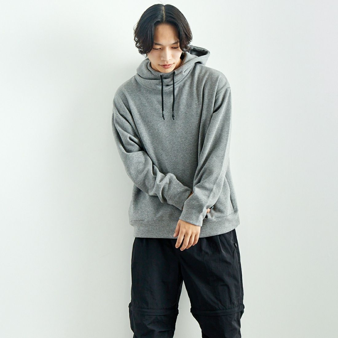 SLICK [スリック] ムートンジャージハイネックパーカー [5155930] 801 H.GRAY &&モデル身長：179cm 着用サイズ：2&&