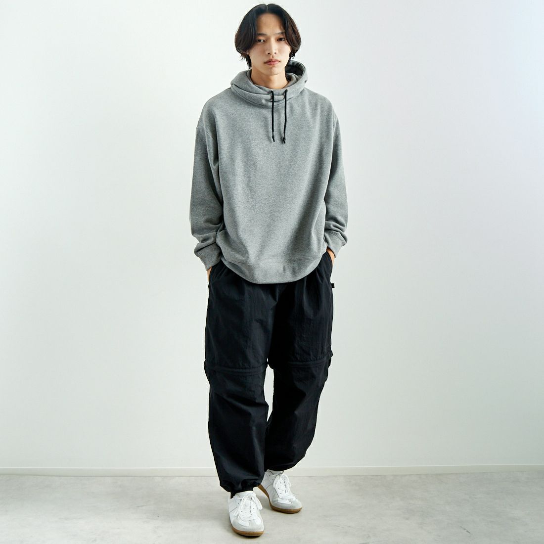 SLICK [スリック] ムートンジャージハイネックパーカー [5155930] 801 H.GRAY &&モデル身長：179cm 着用サイズ：2&&