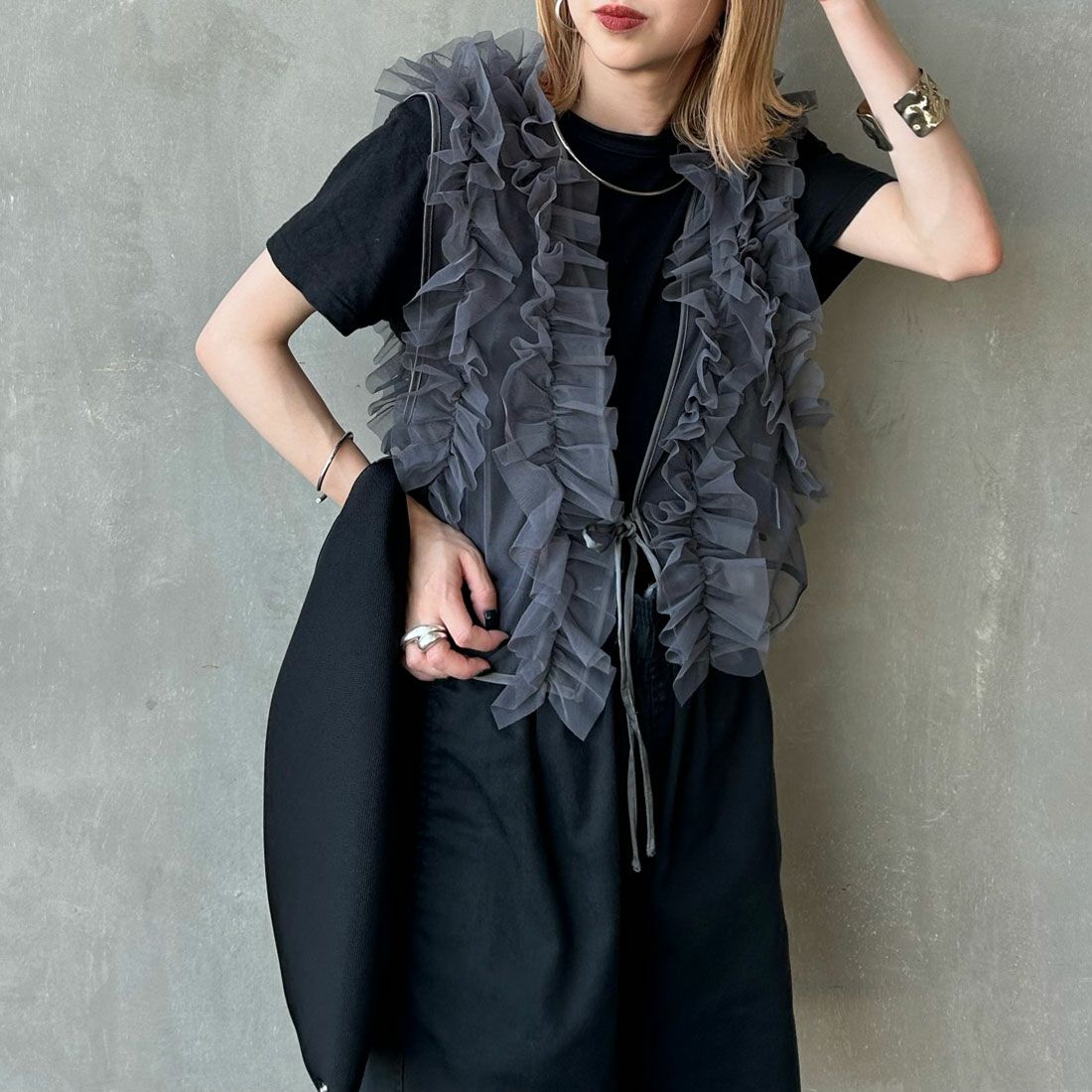 08 CHARCOA&&モデル身長：150cm 着用サイズ：F&&