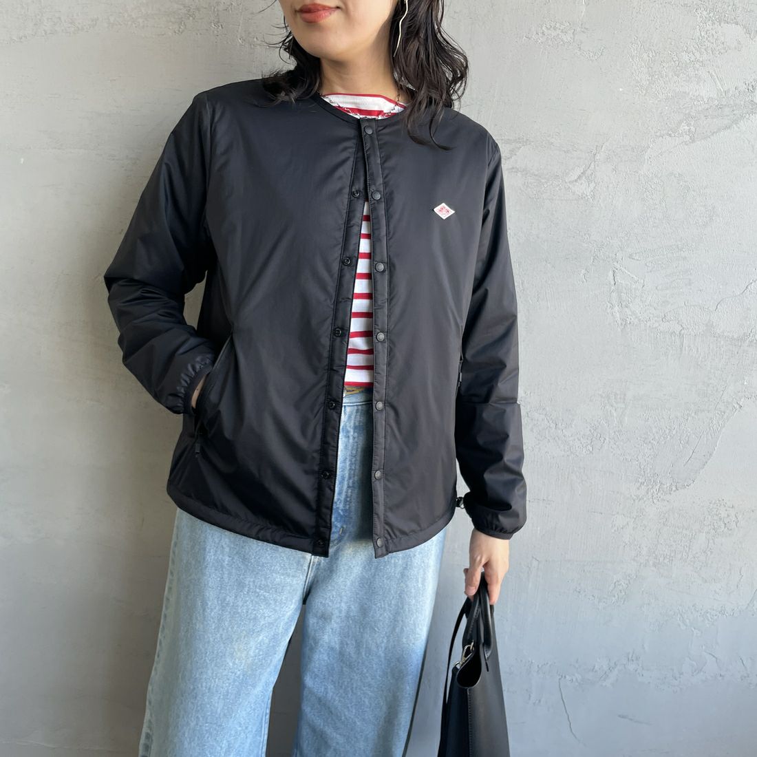 DANTON [ダントン] インサレーションノーカラージャケット [DT-A0632SNT] IVORY &&モデル身長：150cm 着用サイズ：S&&