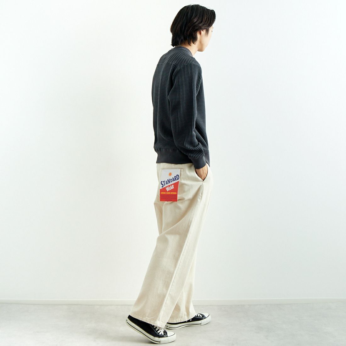 SLICK [スリック] ビッグワッフルプルオーバー [5155917] 720 COAL B &&モデル身長：179cm 着用サイズ：1&&