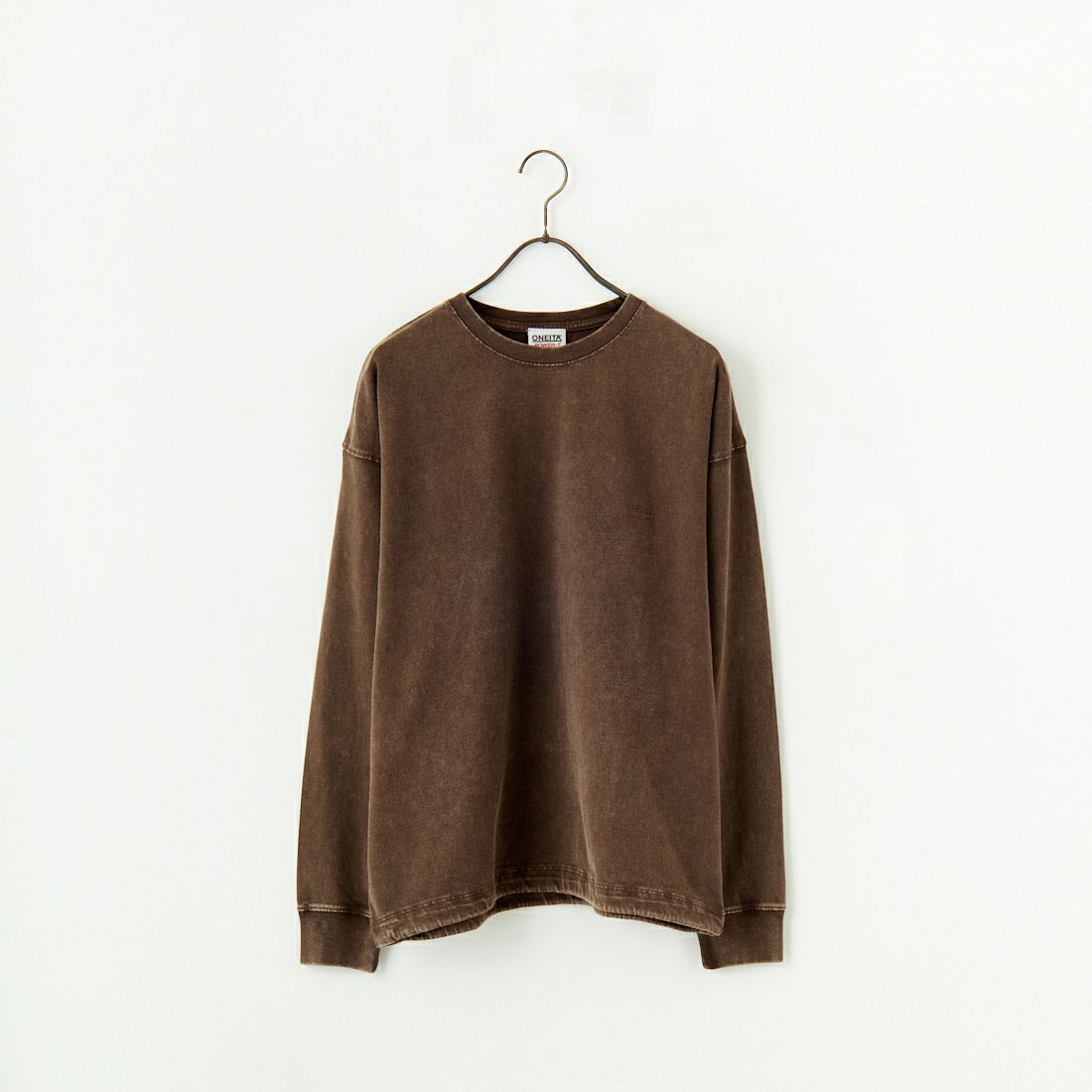 ONEITA [オニータ] ケミカル加工ドロストロングTシャツ [2521-412IN] BROWN &&モデル身長：179cm 着用サイズ：M&&
