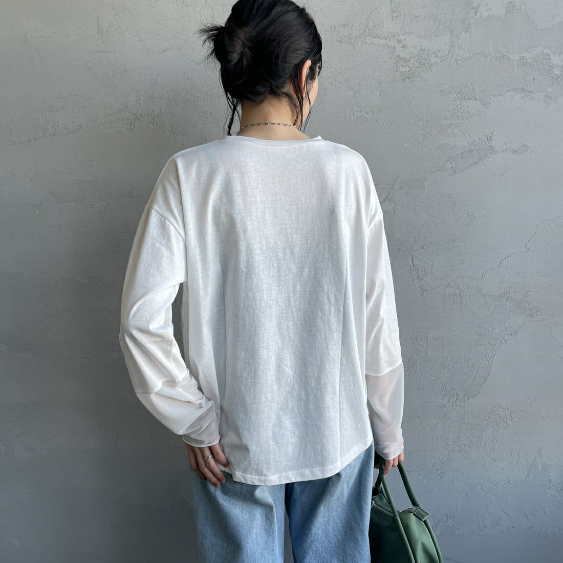 予約商品】nenom [ネノム] 袖シアー切り替え ロングスリーブカットソー