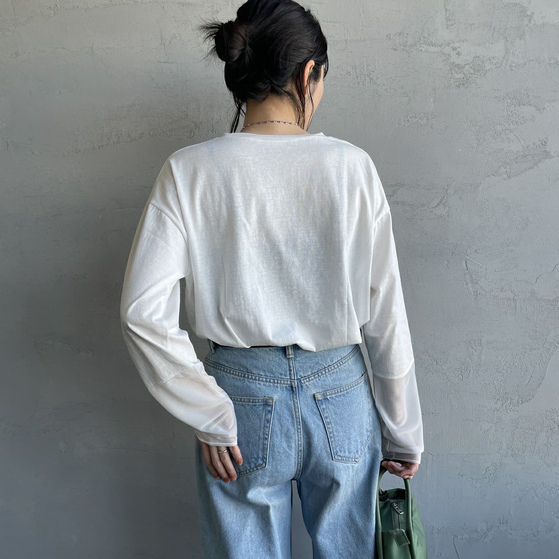 nenom [ネノム] 袖シアー切り替え ロングスリーブカットソー [NE23142058] 02 OFF&&モデル身長：160cm 着用サイズ：F&&