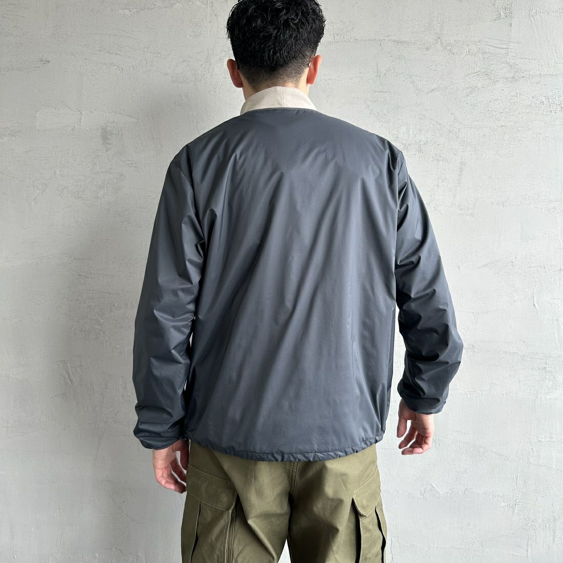 DANTON [ダントン] インサレーションノーカラージャケット [DT-A0633SNT] STEEL GREY &&モデル身長：168cm 着用サイズ：L&&