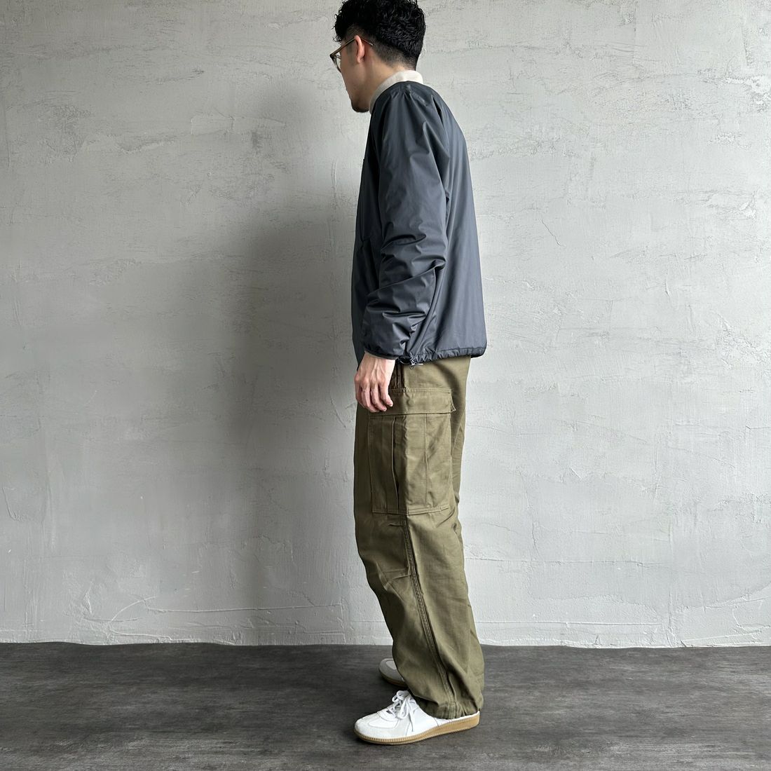 DANTON [ダントン] インサレーションノーカラージャケット [DT-A0633SNT] STEEL GREY &&モデル身長：168cm 着用サイズ：L&&