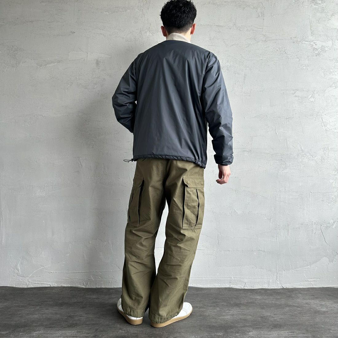 DANTON [ダントン] インサレーションノーカラージャケット [DT-A0633SNT] STEEL GREY &&モデル身長：168cm 着用サイズ：L&&