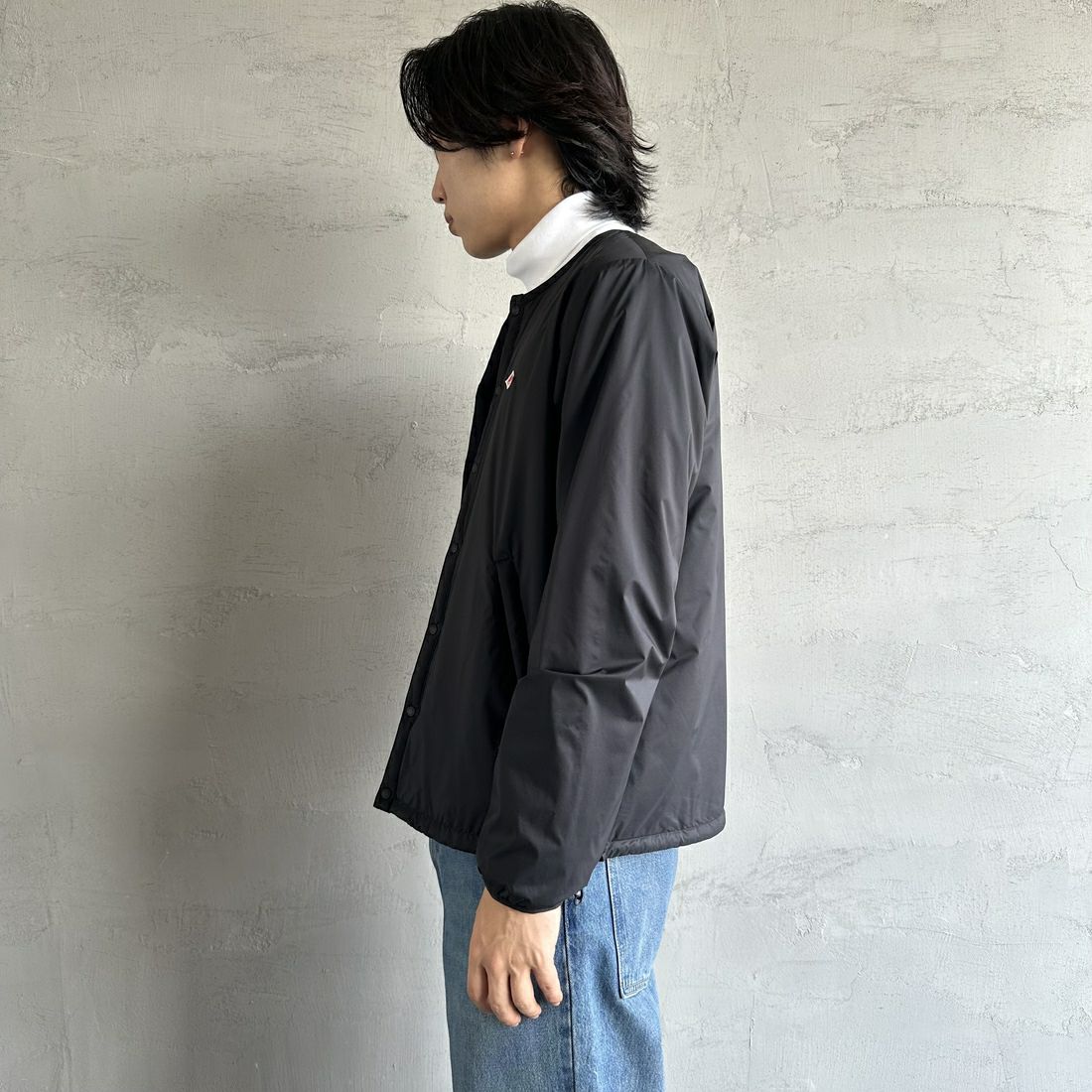 DANTON [ダントン] インサレーションノーカラージャケット [DT-A0633SNT] BLACK &&モデル身長：179cm 着用サイズ：M&&
