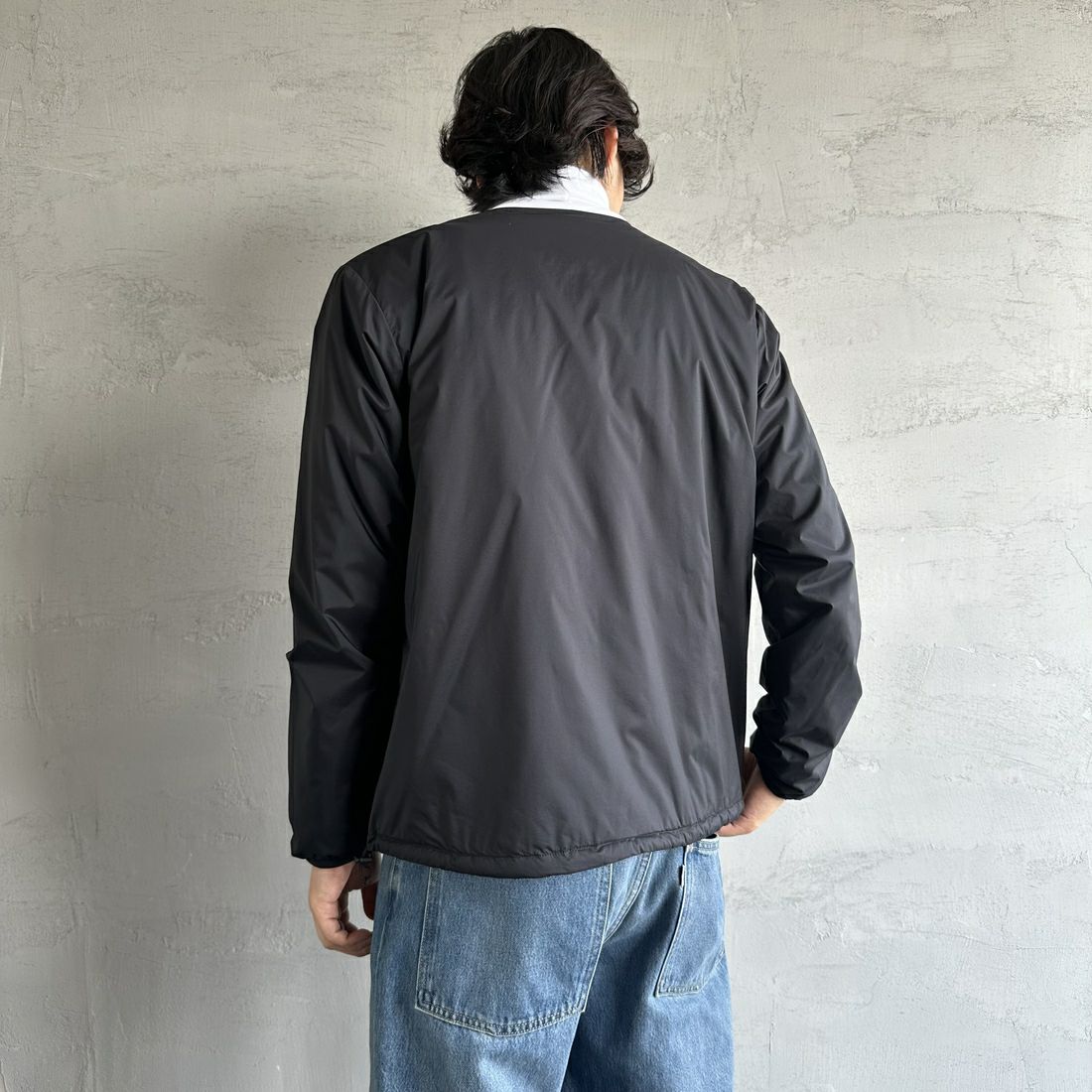 DANTON [ダントン] インサレーションノーカラージャケット [DT-A0633SNT] BLACK &&モデル身長：179cm 着用サイズ：M&&