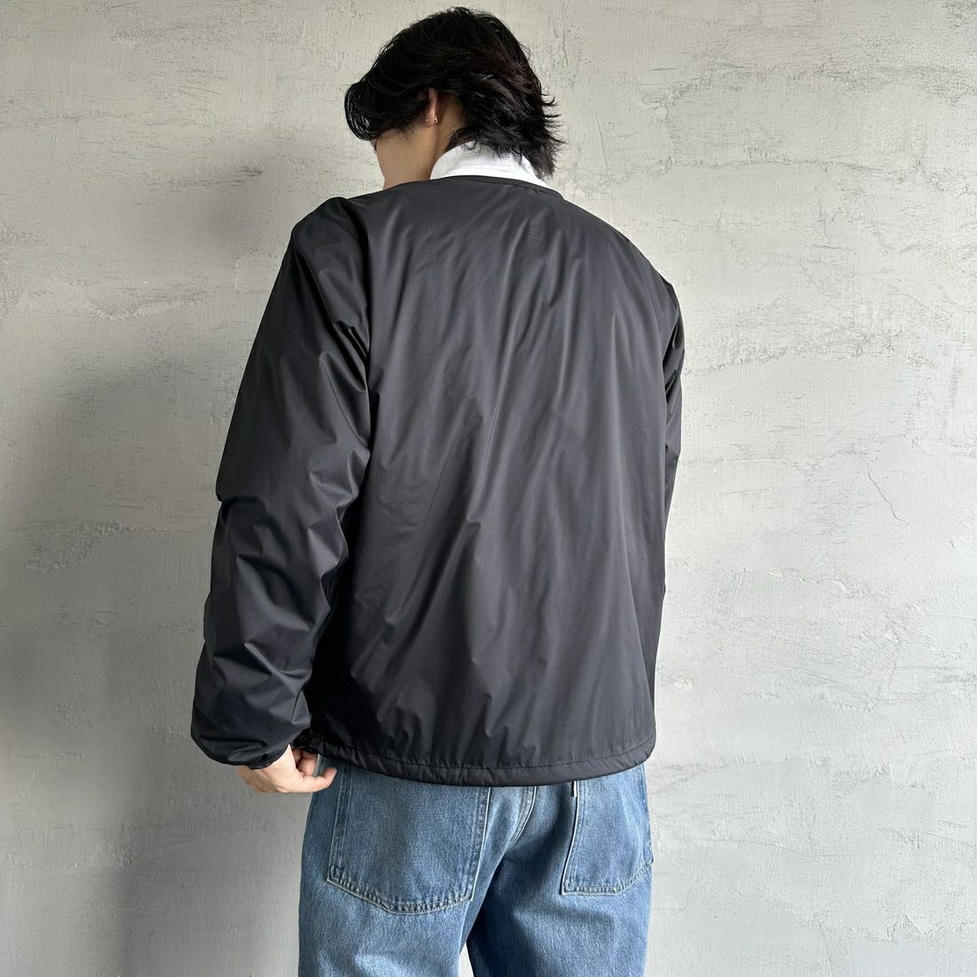 DANTON [ダントン] インサレーションノーカラージャケット [DT-A0633SNT] BLACK &&モデル身長：179cm 着用サイズ：L&&