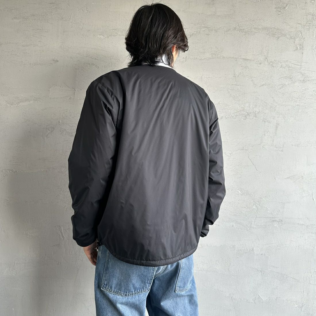 DANTON [ダントン] インサレーションノーカラージャケット [DT-A0633SNT] BLACK &&モデル身長：179cm 着用サイズ：XL&&