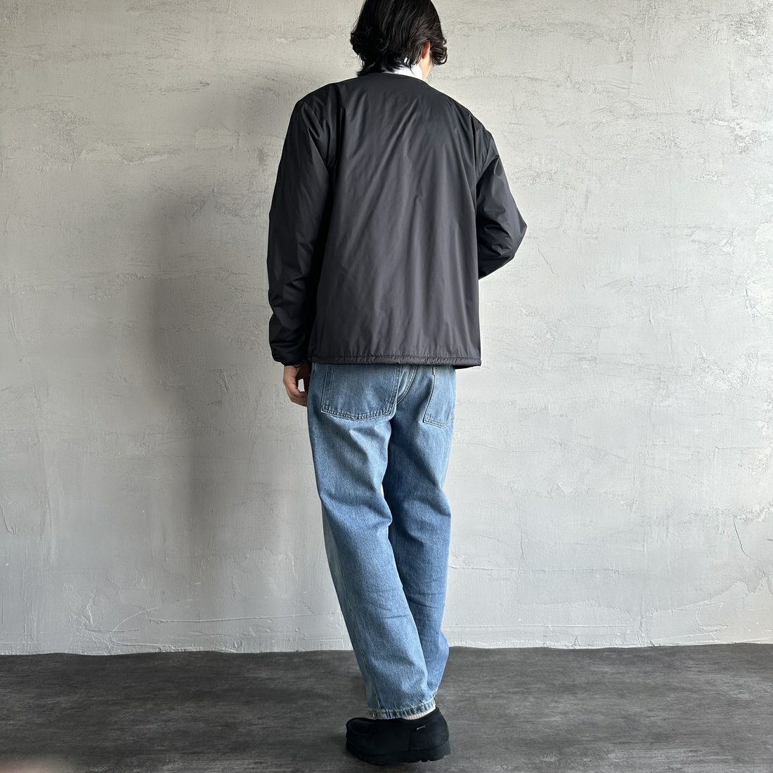 DANTON [ダントン] インサレーションノーカラージャケット [DT-A0633SNT] BLACK &&モデル身長：179cm 着用サイズ：XL&&