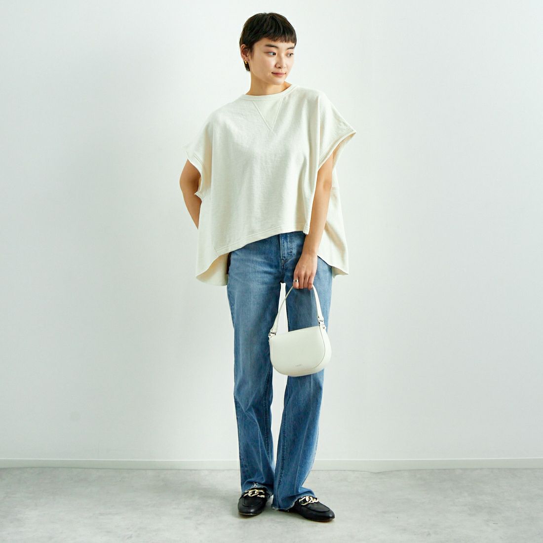tumugu: [ツムグ] エコリバイバル裏毛ベスト [TC24409] 06 KINARI &&モデル身長：160cm 着用サイズ：F&&