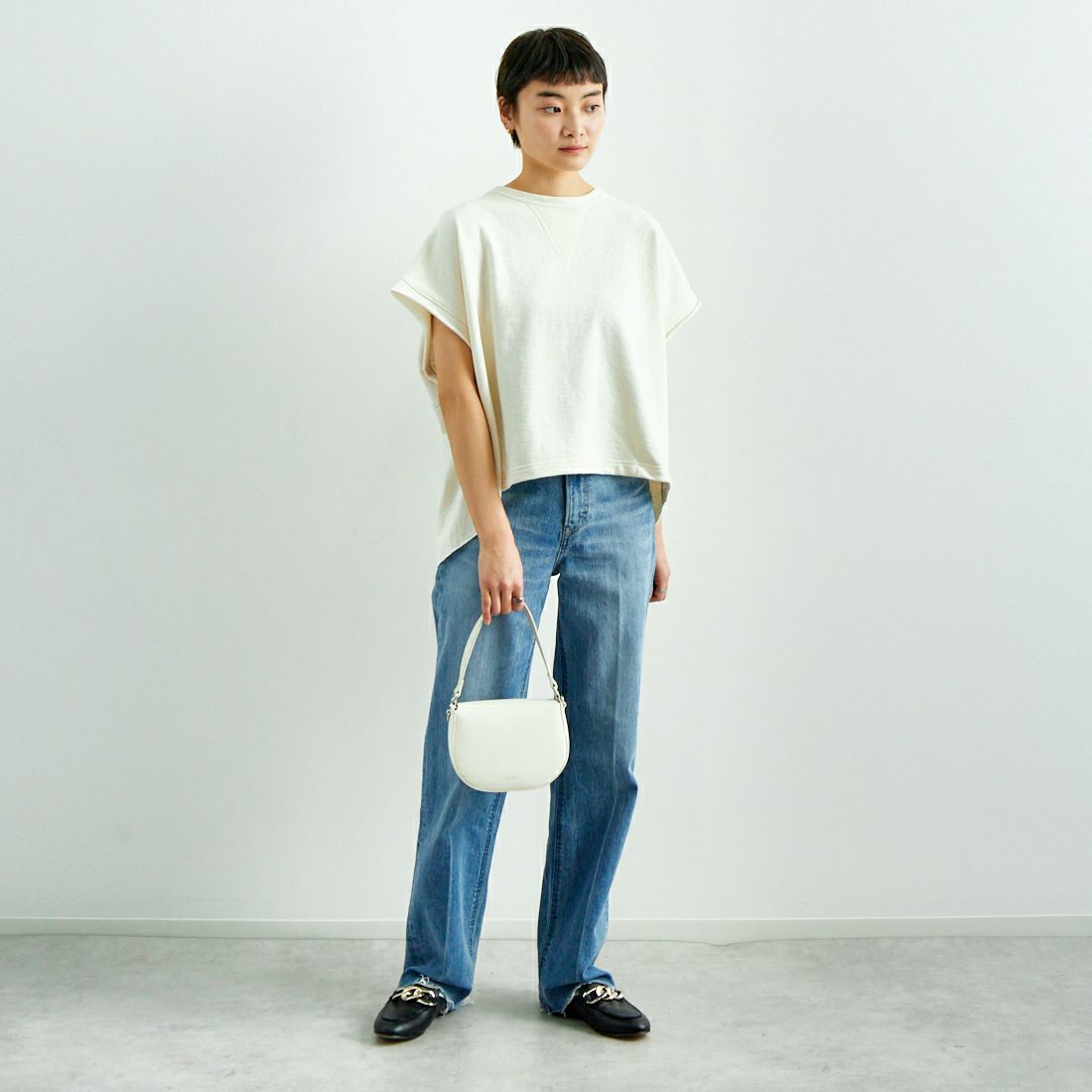 tumugu: [ツムグ] エコリバイバル裏毛ベスト [TC24409] 06 KINARI &&モデル身長：160cm 着用サイズ：F&&