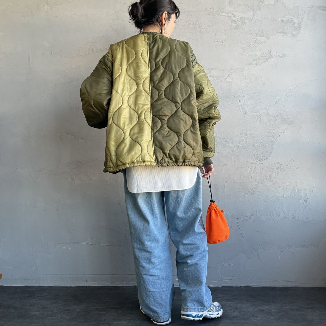 ODDMENT [オッドメント] M-65 リメイクショートキルティングライナージャケット [QUILT-NEW-SHORT-JKT] OLIVE&&モデル身長：160cm 着用サイズ：ONE SIZE&&