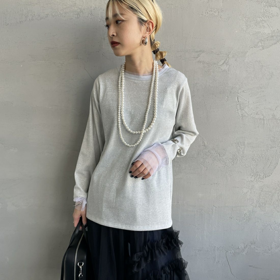nenom [ネノム] シアーチュール袖切替 ロングスリーブラメ