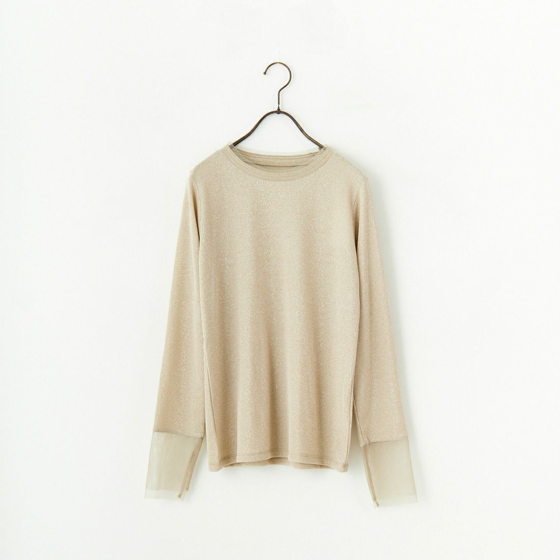 nenom [ネノム] シアーチュール袖切替 ロングスリーブラメカットソー [NE24132086] 22 BEIGE