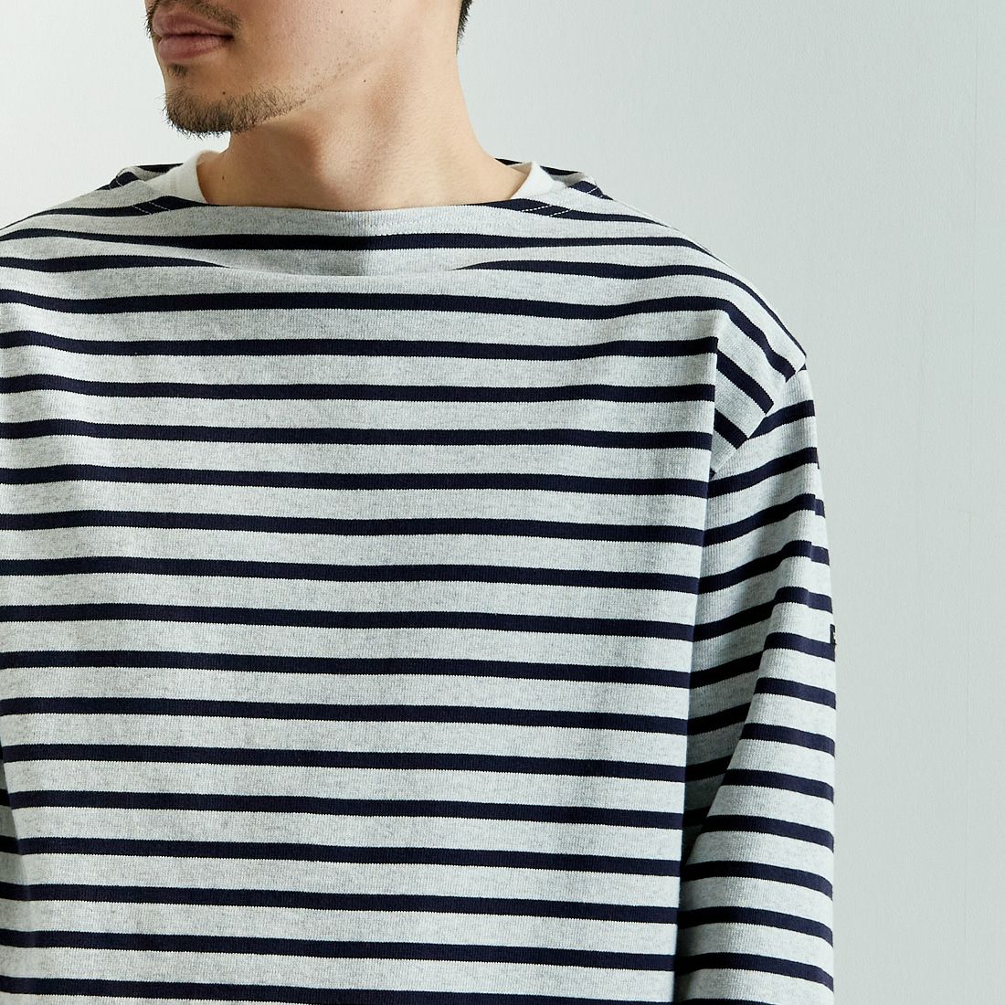 ST.JAMES [セントジェームス] 別注 バスクボーダーロングスリーブTシャツ [OUESSANT-JF] GRI/NAV