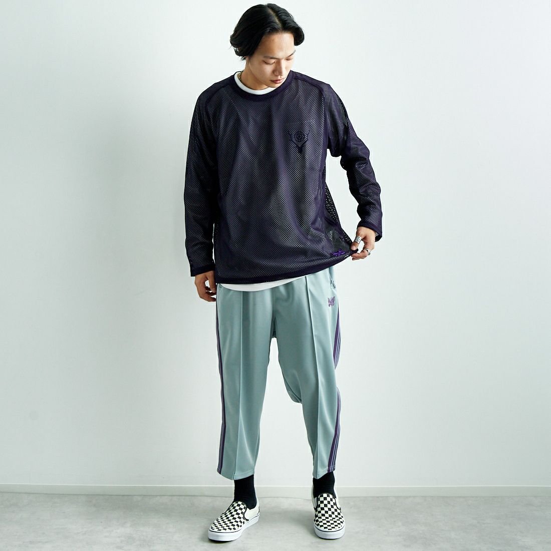 Needles [ニードルズ] ジョッパートラックパンツ [QV312] B SAX &&モデル身長：179cm 着用サイズ：M&&