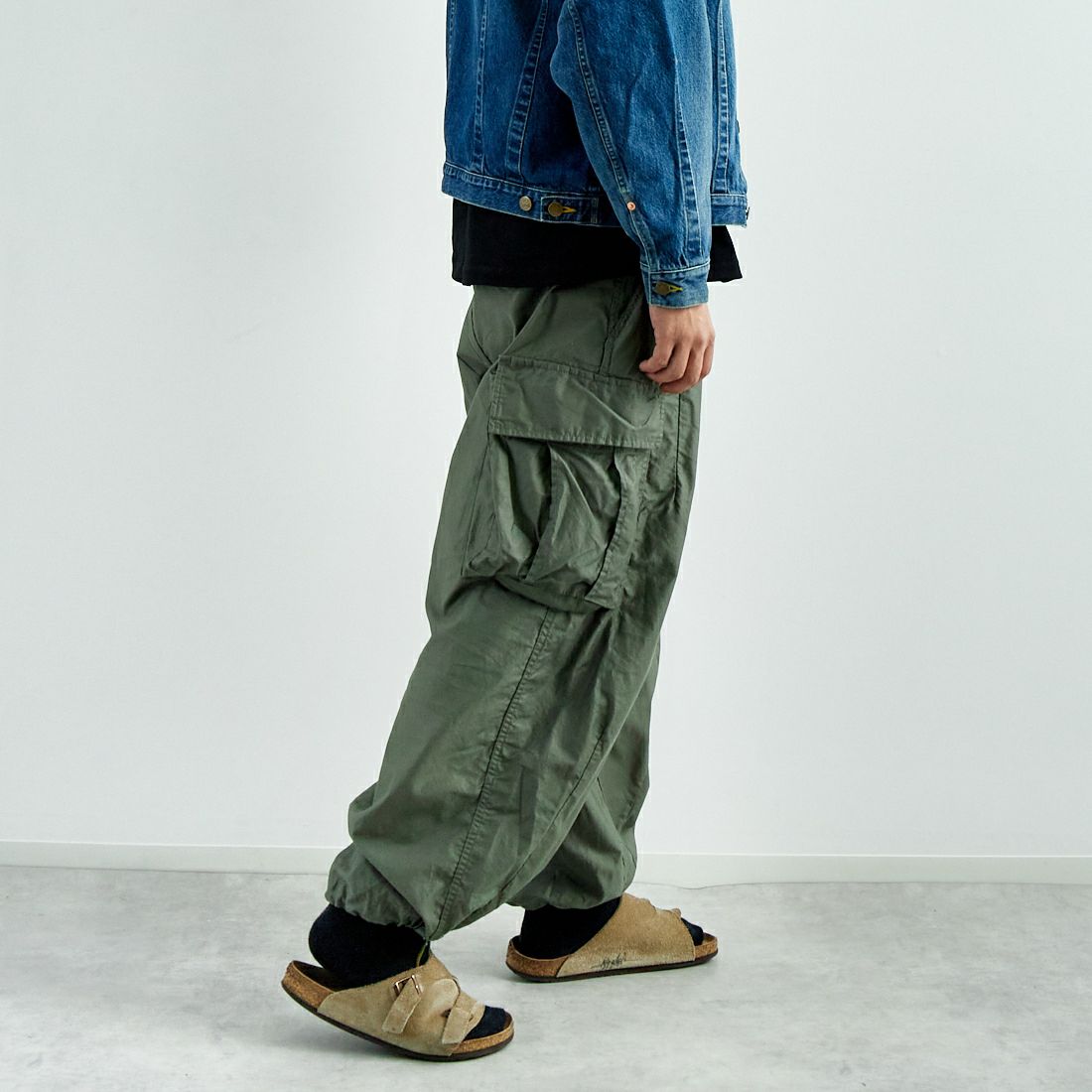 Needles [ニードルズ] BDUヒザデルパンツ [QV155] A OLIVE &&モデル身長：179cm 着用サイズ：S&&