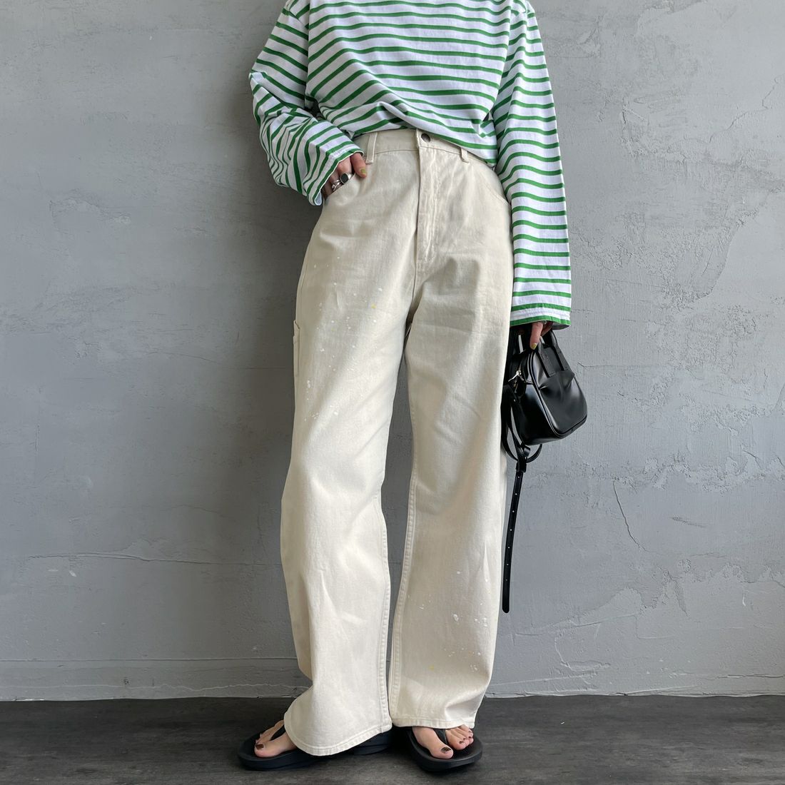 PAY DAY [ペイデイ] 別注 ペインターデニムパンツ [PD49-PT-IN5-JF] IVORY &&モデル身長：158cm 着用サイズ：L&&