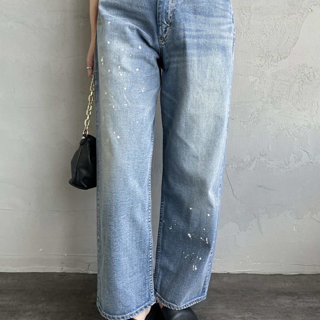 PAY DAY [ペイデイ] 別注 ペインターデニムパンツ [PD49-PT-IN5-JF] MD.BLUE &&モデル身長：160cm 着用サイズ：M&&