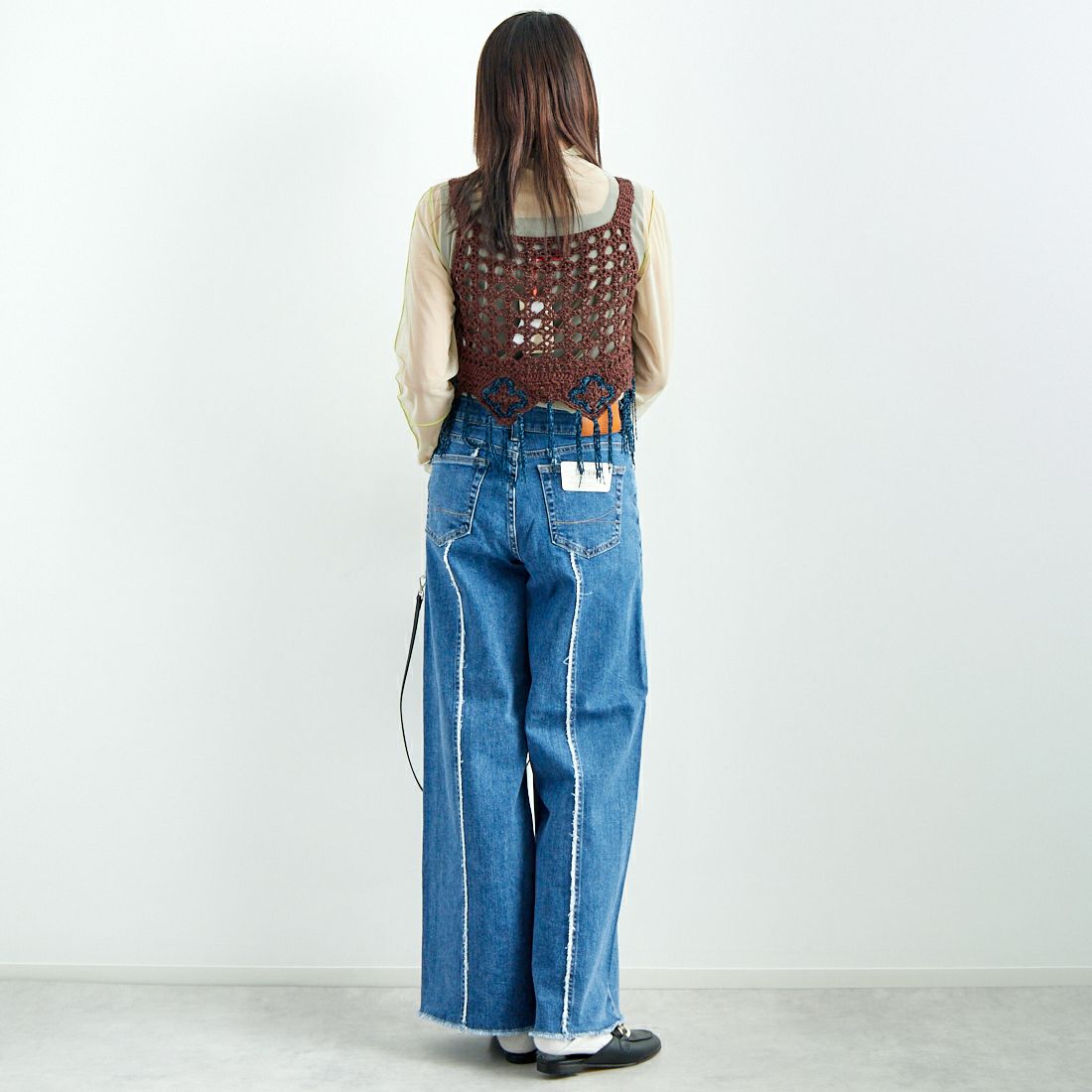 SOMETHING [サムシング] LISAフリンジワイドデニムパンツ [SEA581] 98 L.BLUE &&モデル身長：167cm 着用サイズ：M&&