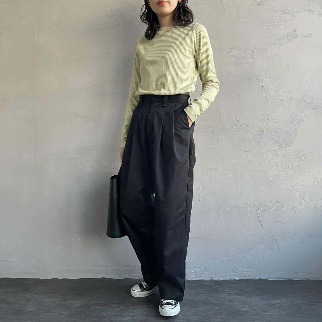 Jeans Factory Clothes [ジーンズファクトリークローズ] 2タックチノパンツ [IN13-PT-5] ﾌﾞﾗｯｸ &&モデル身長：160cm 着用サイズ：M&&