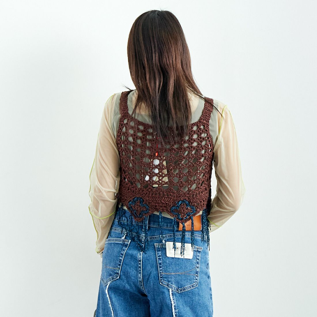 LOGAN Knitting Mills [ローガン ニッティング ミルズ] モールペーパービスチェ [LG-25SS05-B] BROWN &&モデル身長：167cm 着用サイズ：F&&