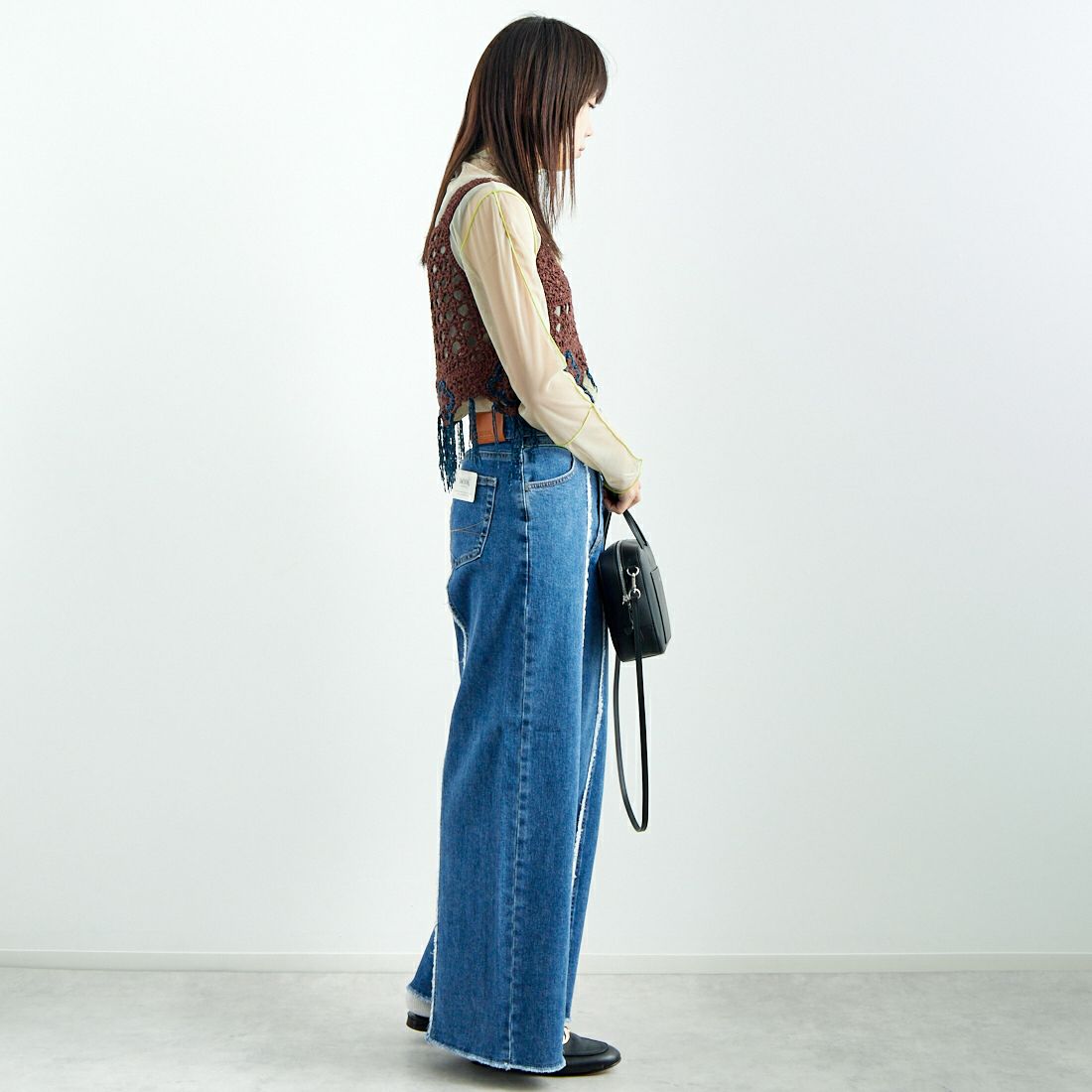 LOGAN Knitting Mills [ローガン ニッティング ミルズ] モールペーパービスチェ [LG-25SS05-B] BROWN &&モデル身長：167cm 着用サイズ：F&&