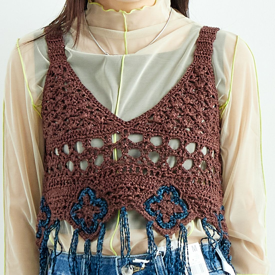 LOGAN Knitting Mills [ローガン ニッティング ミルズ] モールペーパービスチェ [LG-25SS05-B] BROWN &&モデル身長：167cm 着用サイズ：F&&