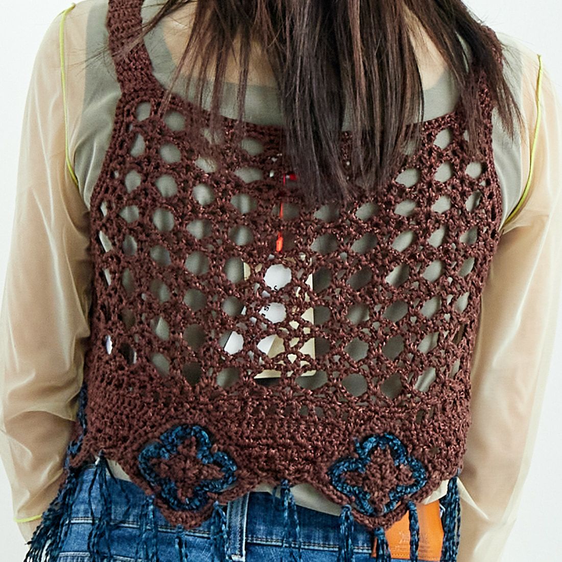 LOGAN Knitting Mills [ローガン ニッティング ミルズ] モールペーパービスチェ [LG-25SS05-B] BROWN &&モデル身長：167cm 着用サイズ：F&&
