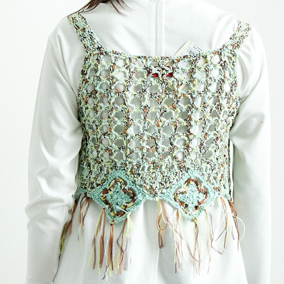 LOGAN Knitting Mills [ローガン ニッティング ミルズ] モールペーパービスチェ [LG-25SS04] GREEN MIX &&モデル身長：167cm 着用サイズ：F&&