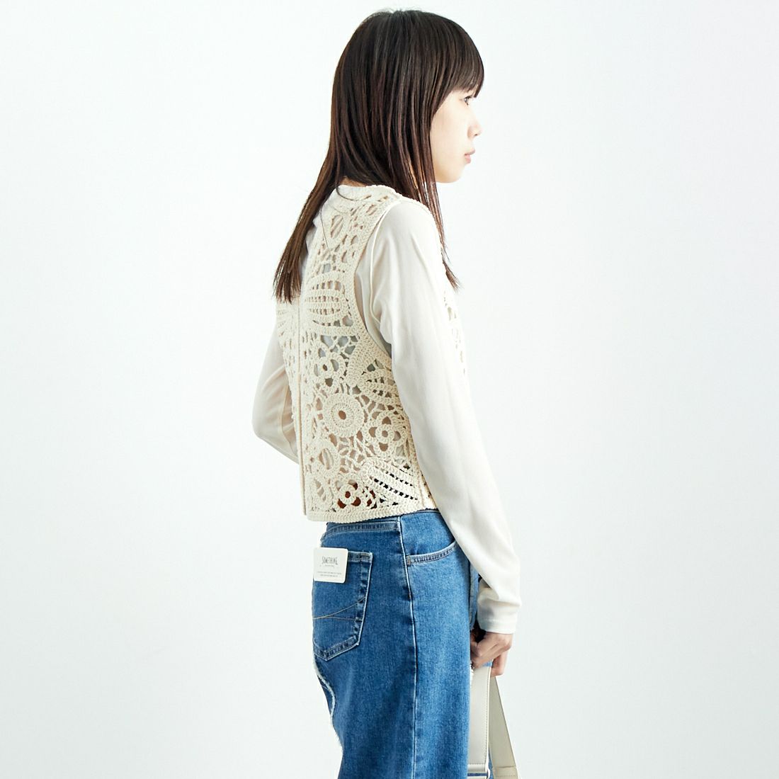 CLOCHE [クロシェ] 2WAYレース編みニットベスト [51285501] ｱｲﾎﾞﾘｰ &&モデル身長：167cm 着用サイズ：2&&