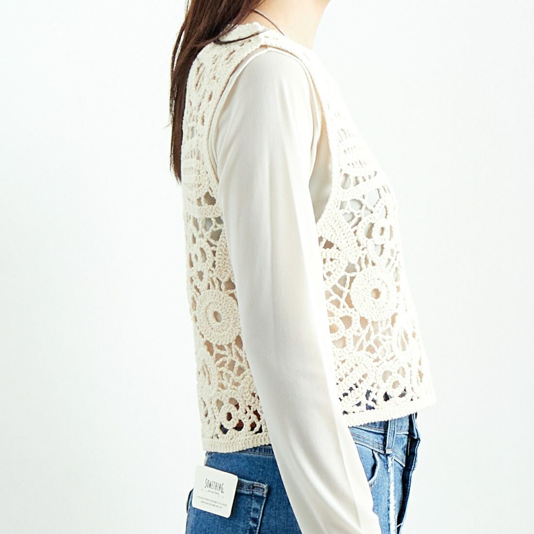 CLOCHE [クロシェ] 2WAYレース編みニットベスト [51285501] ｱｲﾎﾞﾘｰ &&モデル身長：167cm 着用サイズ：2&&