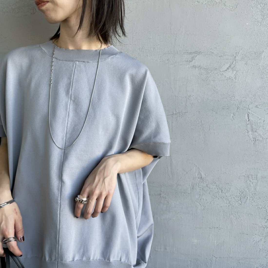 mizuiro ind [ミズイロインド] コクーンワイドベスト [1-220040] 90 L.GRAY &&モデル身長：158cm 着用サイズ：F&&