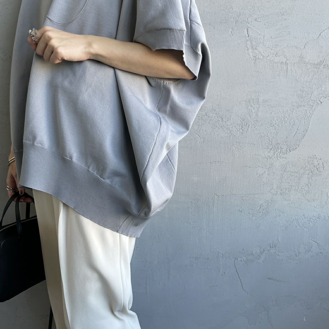 mizuiro ind [ミズイロインド] コクーンワイドベスト [1-220040] 90 L.GRAY &&モデル身長：158cm 着用サイズ：F&&