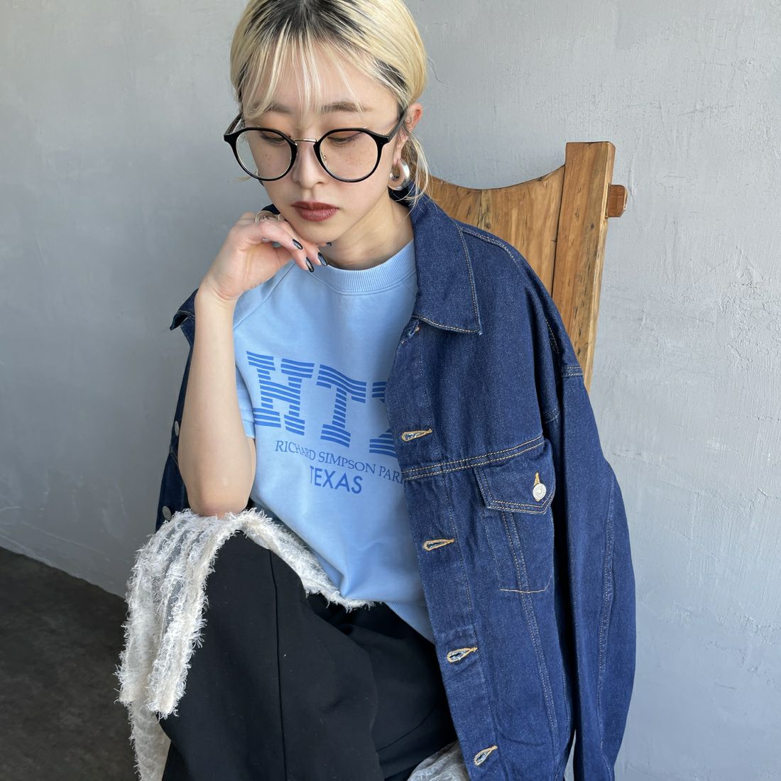 【STITCH SHOW】ハンドペイントラグランスウェット CHALLENGER 「PUNK GIRL C/N SW」 クルーネックスウェット