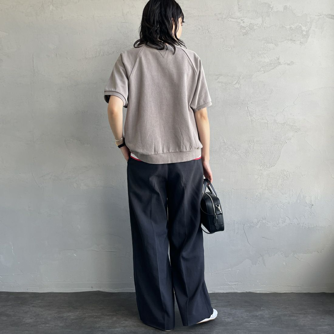 HANDTEX [ハンドテックス] 別注 ロゴプリント ラグランスリーブスウェット [HT7-CST-IN5-JF] ｸﾞﾚｰ &&モデル身長：160cm 着用サイズ：F&&