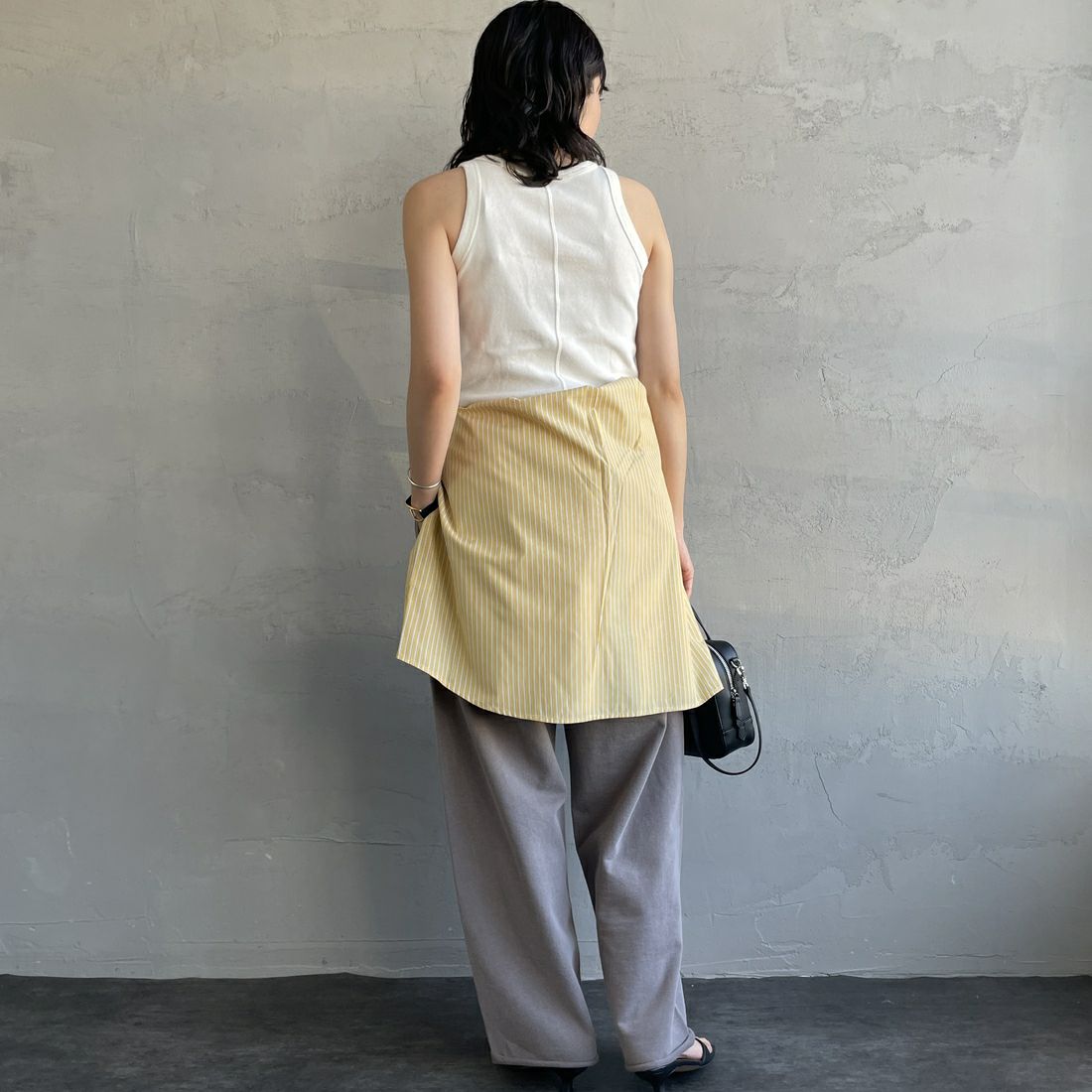 HANDTEX [ハンドテックス] 別注 ワンポイントロゴ ワイドストレートスウェットパンツ [HT1-PT-IN5-JF] ｸﾞﾚｰ &&モデル身長：160cm 着用サイズ：F&&