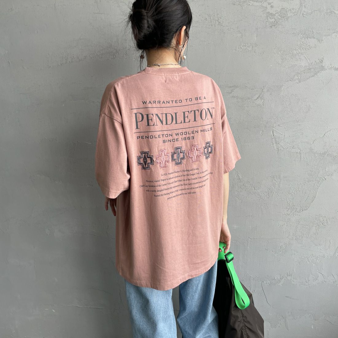 【予約商品】PENDLETON [ペンドルトン] 別注 ピグメント染め ヒストリーロゴバックプリントTシャツ [5275-0207-JF]