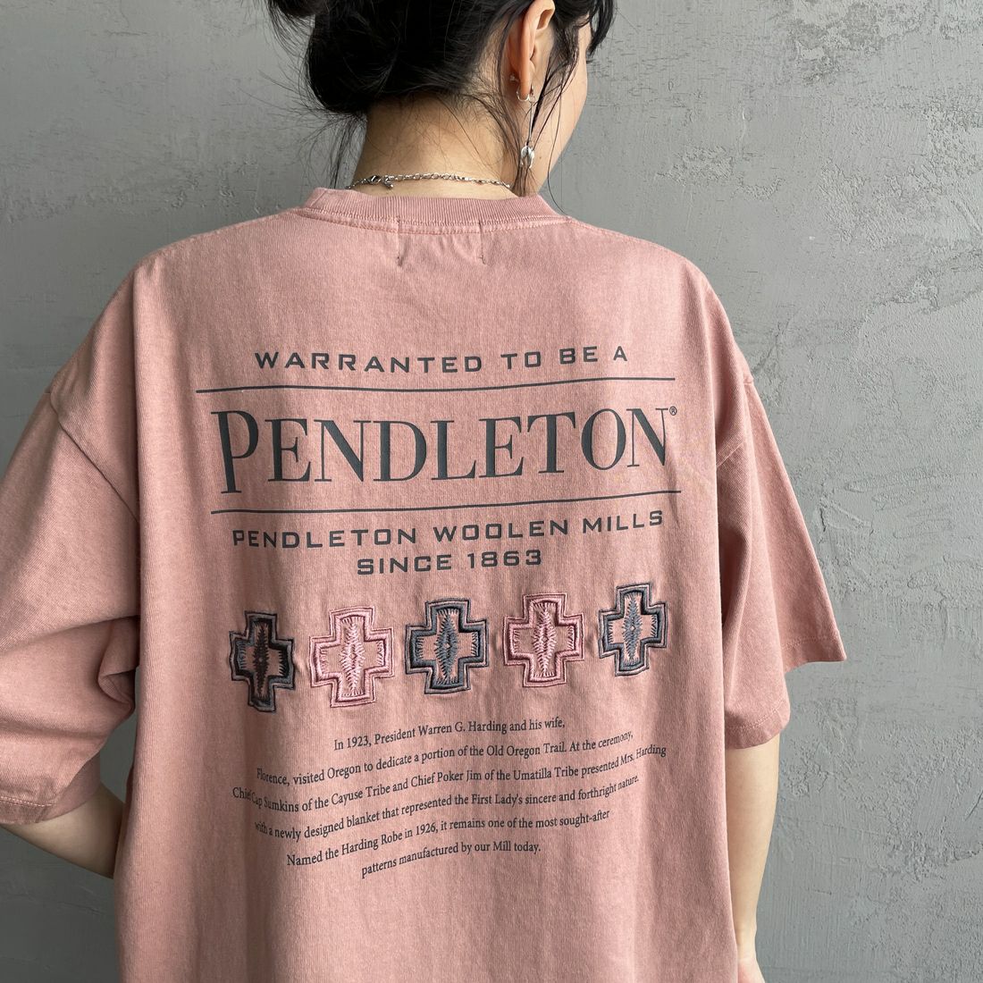 PENDLETON [ペンドルトン] 別注 ピグメント染め ヒストリーロゴバックプリントTシャツ [5275-0207-JF] PINK